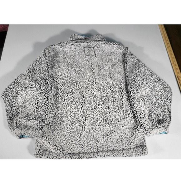 Justice Sherpa Pullover Cozy Quarter Snap Button Up Gray Blue Girls 12 - Picture 2 of 11